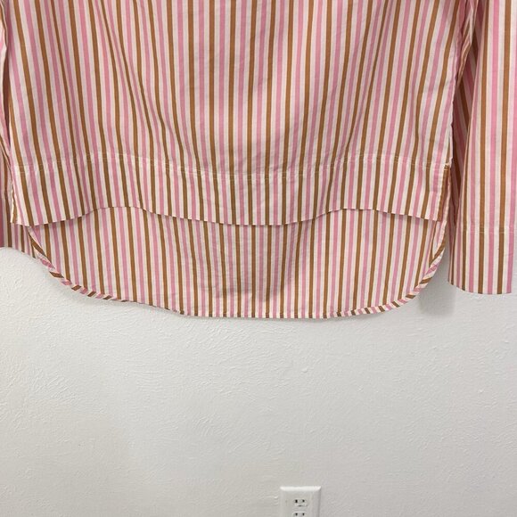 J. Crew Funnel Wide Boat Neck Pink Brown Striped Hi-Low Hem Popover Blouse Top 2 - Picture 3 of 12